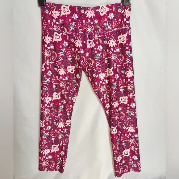 Lorna Jane Persia Core 7/8 Floral Pink Red Capri Crop Tight Leggings SM - Picture 3 of 9